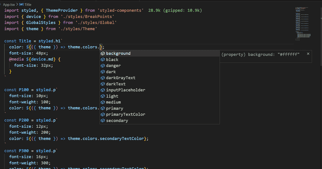 styled components theme intellisense