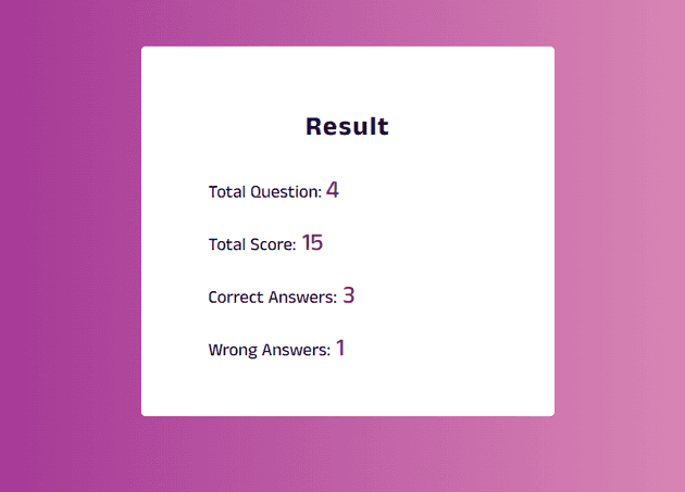 quiz app result