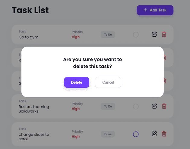 tasklist delete modal