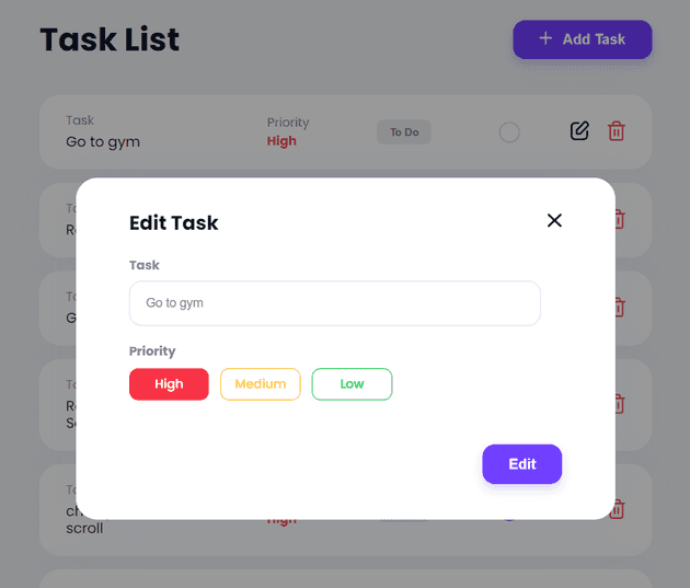tasklist edit modal